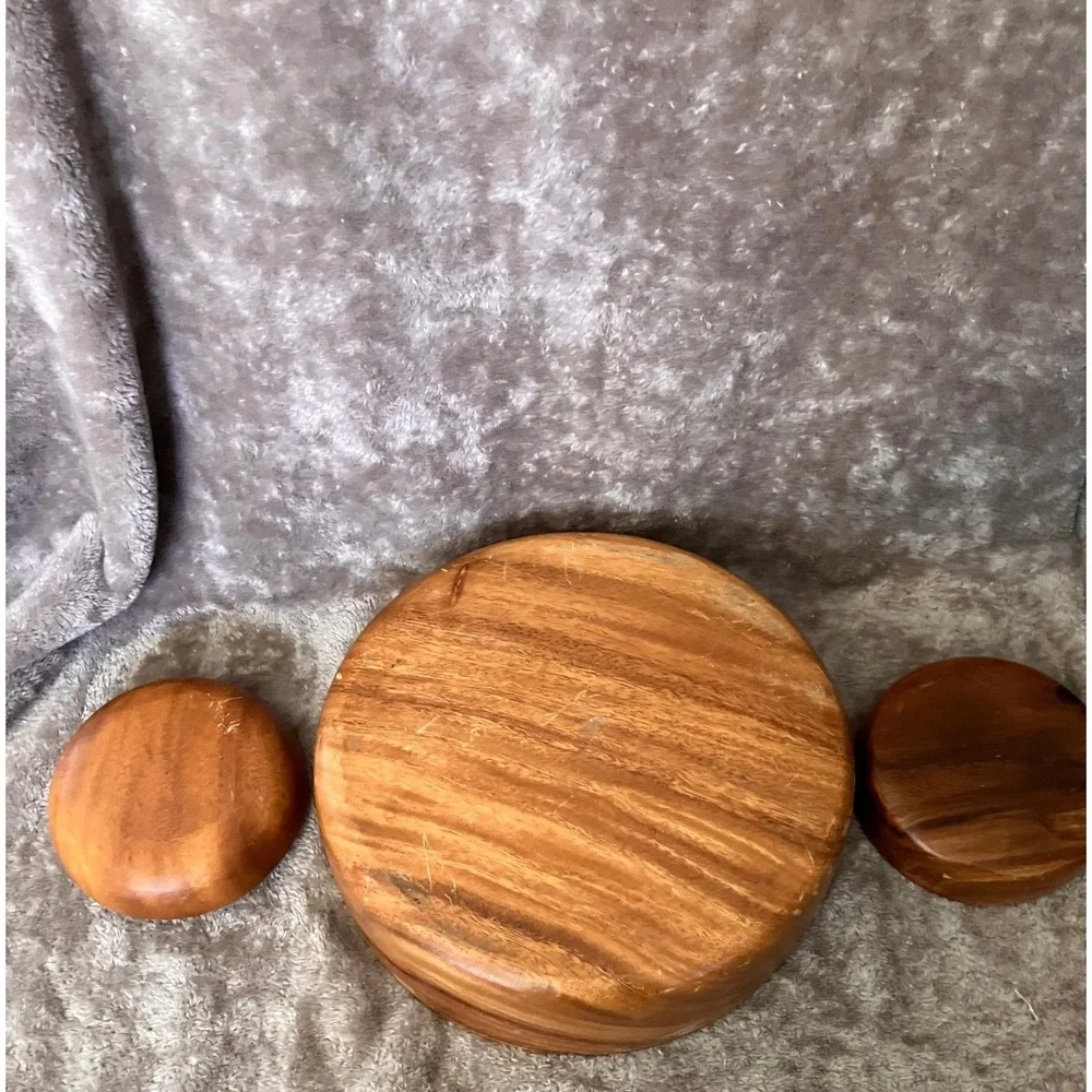Salad Bowl Set OS Brown Wood 3 Piece Vintage MCM Serving Bowls